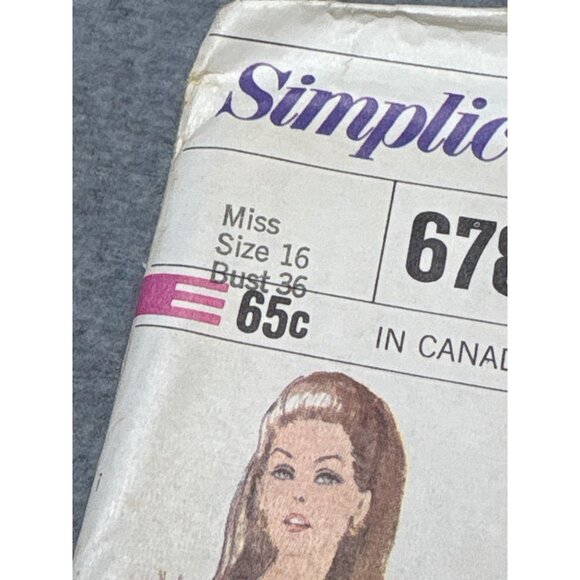 Simplicity 6780 Misses Dress Sewing Pattern Size 16 1966 Uncut - Picture 2 of 6